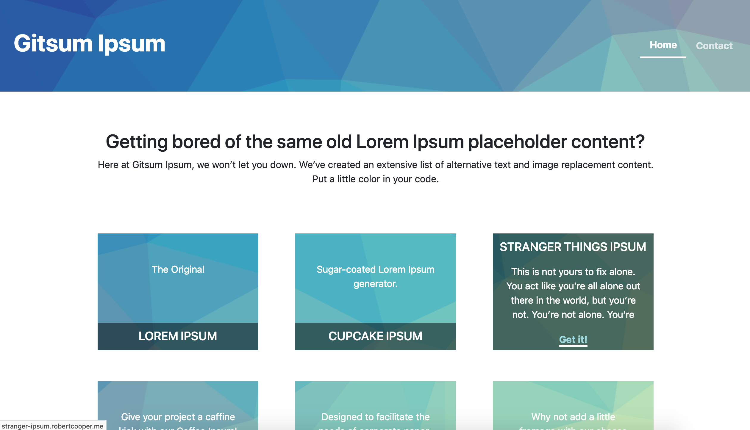 Screenshot of Gitsum Ipsum website